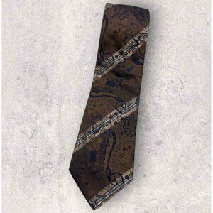 CERRUTI Silk Tie FRANCE Brown Striped Paisley W:3.7" EUC